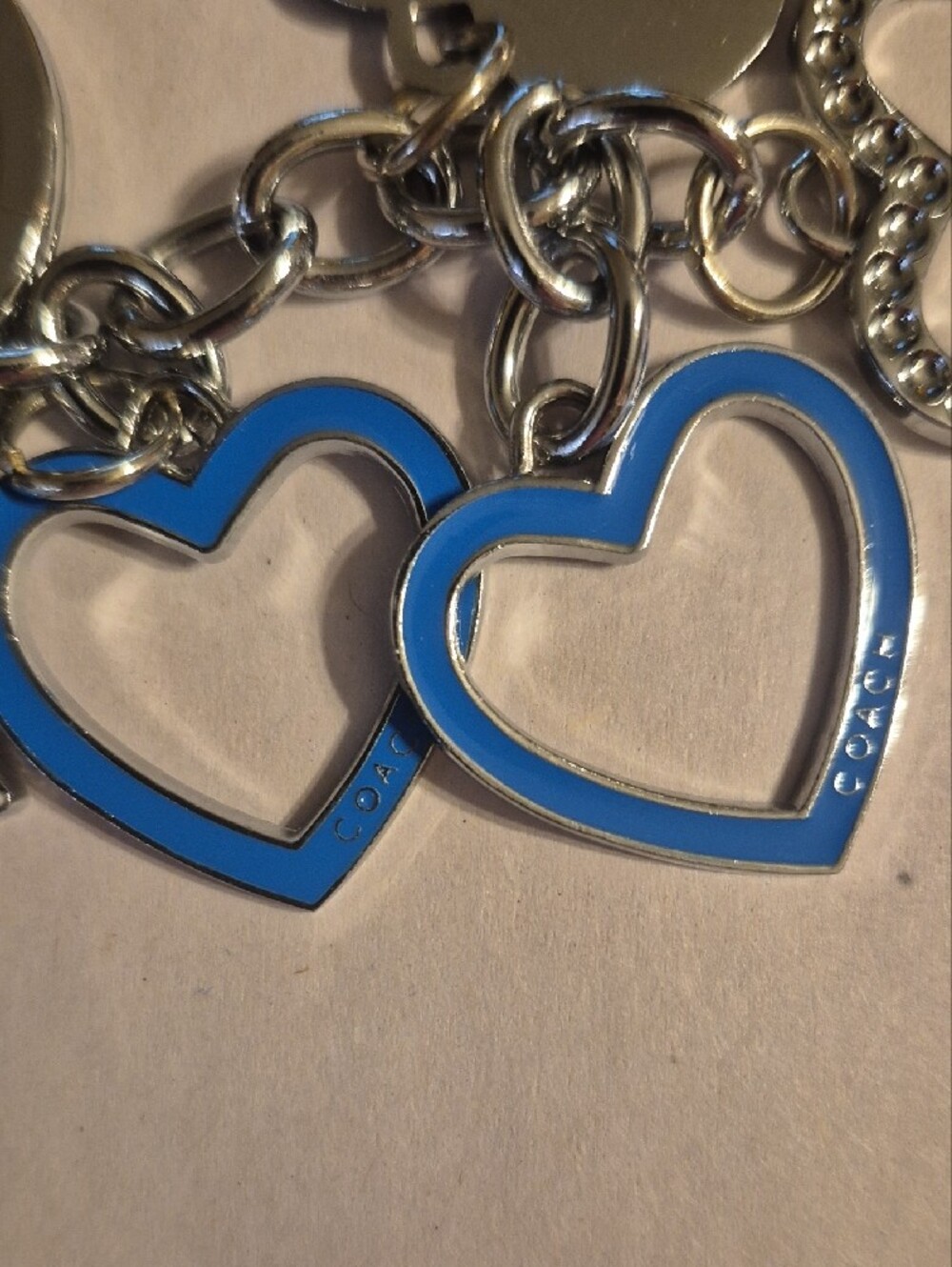 Coach Blue and Silver Heart Charm Keyring - Picture 3 of 5